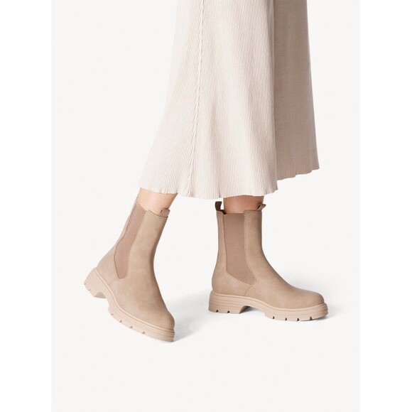 Dolce Vita Garden Chelsea Boot 7 Stone Beige Suede Chelsea Chunky Lug Platform - Picture 2 of 5